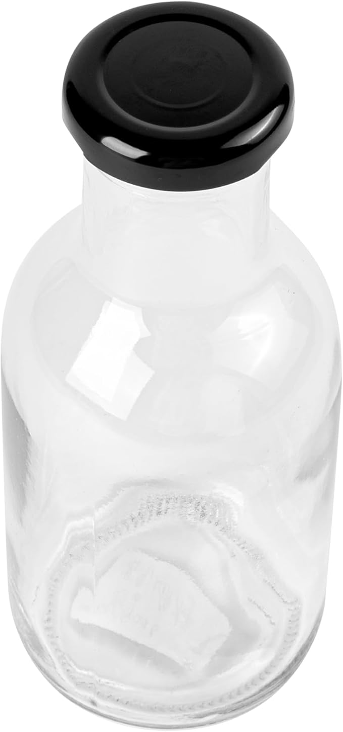 Restaurantware Pack Of 100 Glass Bottles 12 Oz Twist Lock Lid Small Bottles With Lids, Glass Bottle with Lids Durable Hot and Cold Friendly Clear Bottle for Storage, BPA-Free Mini Containers With Caps