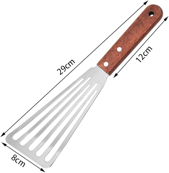 Stainless Steel Fish Spatula with Wooden Handle, Metal Spatula Flipping Foods, Slotted Fish Flipper, Brown 3 Pack