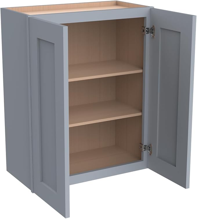 Wall-Mounted Cabinet – Solid Wood Shaker Style Medicine Cabinet with Adjustable Shelves & Soft-Close Doors for Bathroom, Kitchen, and Office Storage (Grey, 33" W x 12" D x 42" H)
