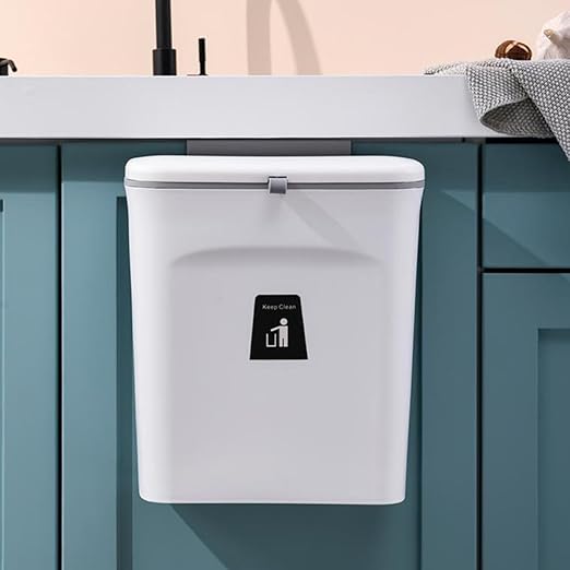 Kitchen Compost Bin with Lid 9l Hanging Trash Can Plastic Sealed Waste Basket with Inner Bucket for Home Wall-Mounted Food Scrap Storage and Recycling