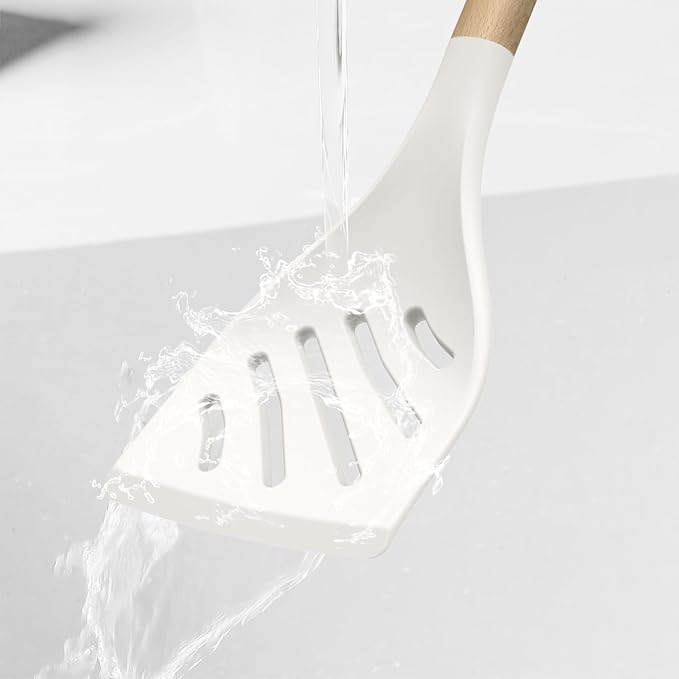 Silicone Cooking Utensils Set, 446°F Heat Resistant Silicone Kitchen Utensils for Nonstick Cookware, Kitchen Gadgets Spatula Set, Spoon, Turner, Tongs, Ladle, Whisk, BPA FREE (Cream White)