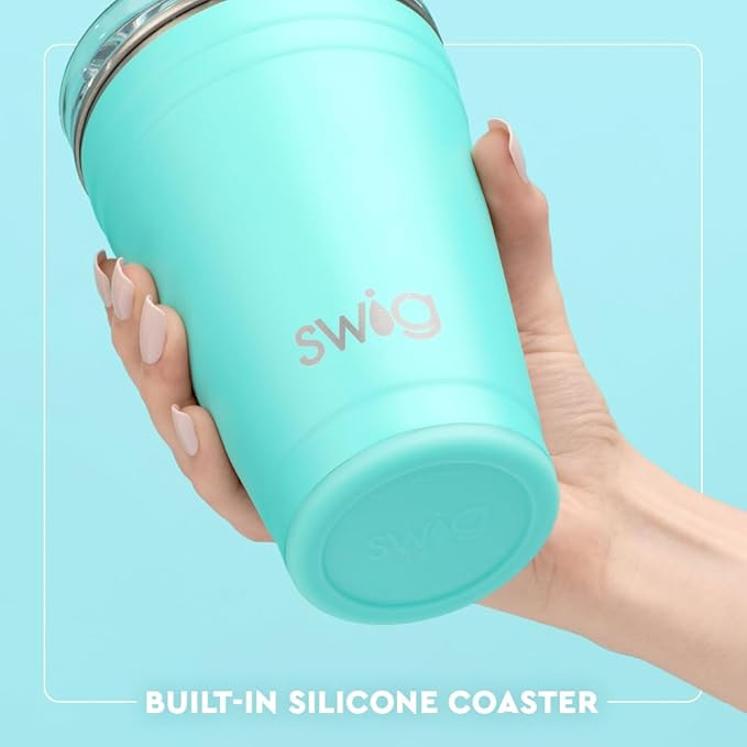 Swig Life 18oz Party Cup, Stackable Insulated Travel Coffee Tumbler with EZ Slider Lid, Cup Holder Friendly Travel Bottles, Stainless Steel 18 oz Tumbler, Reusable Coffee Mug (Miss Independence)