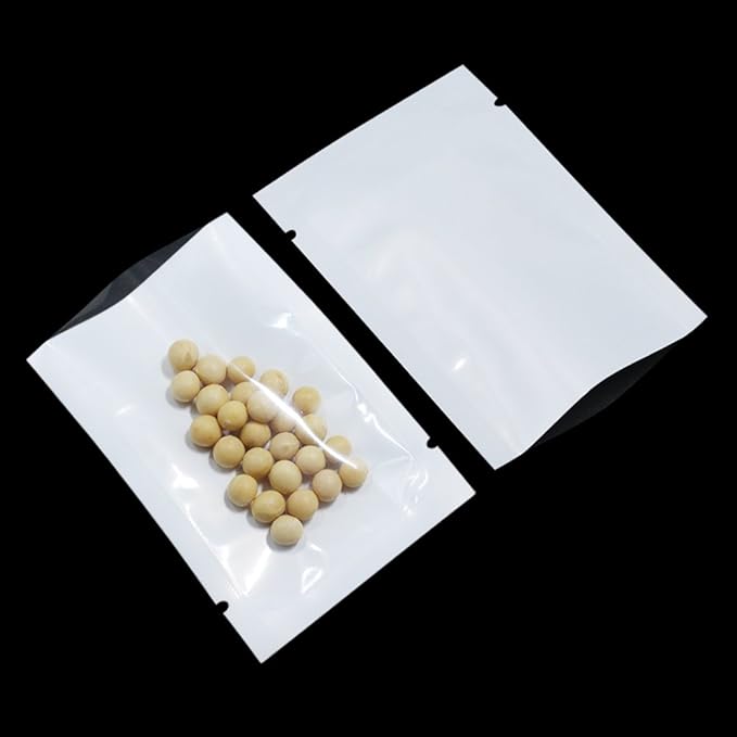 PABCK 300 Pcs 2.75x3.93 inch (Usable Size 2.4x3.5 inch) White Front Clear Open Top 2.8mil Plastic Vacuum Pouch Heat Sealable Bags for Food Storage Mini Packets with Tear Notches