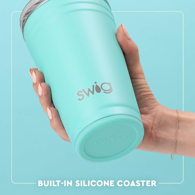 Swig Life 24oz Party Cup, Halloween Insulated Travel Coffee Tumbler with EZ Slider Lid, Cup Holder Friendly, Stainless Steel 24 oz Tumbler, Reusable Mug (Boo Crew Pumpkin)