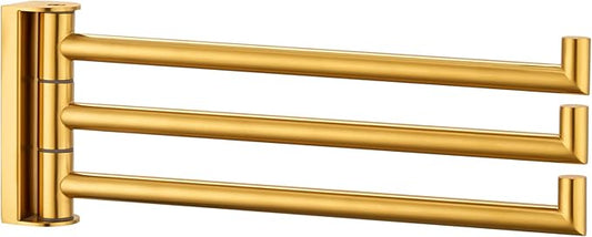 APLusee Swivel Towel Rack for Bathroom Door Wall Mounted, Swivel Towel Bar with 3 Rotating Arms 304 Stainless Steel, Flexible Kitchen Wall Hanging, Brushed Gold