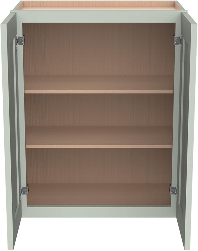 Wall-Mounted Cabinet – Solid Wood Shaker Style Medicine Cabinet with Adjustable Shelves & Soft-Close Doors for Bathroom, Kitchen, and Office Storage (Jade Green, 30" W x 12" D x 30" H)