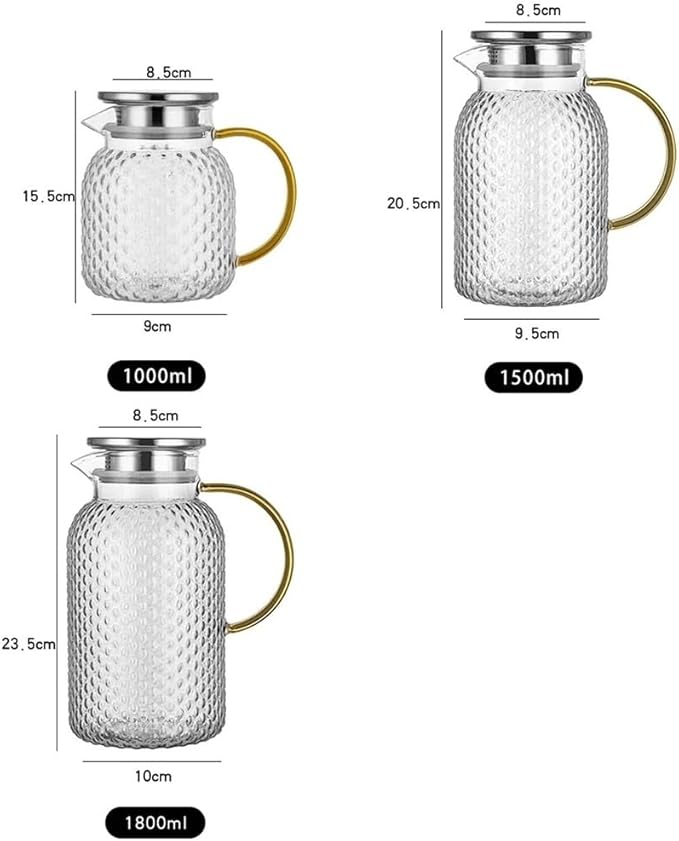 Water Pitcher Glass Water Pitcher with Filter Lid and Pouring Spout Heat Resistant Carafe for Hot Cold Beverages Homemade Ice Tea Bottle Glass Pot(1.8L)