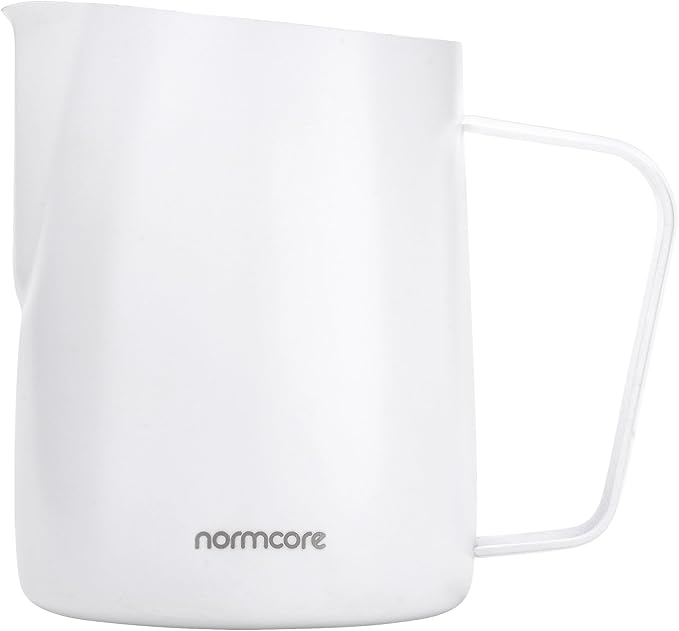Normcore Milk Pitcher with Sharp Spout - Espresso Steaming Pitcher - Milk Frothing Jug - Espresso Barista Tool - Non-stick coating White - 20.3 oz (600 ml)