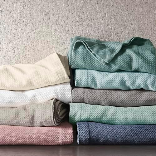 Madison Park Soft Certified 100% Egyptian Cotton Breathable Cozy Blanket, Premium Waffle Knit Classic Design, Luxury All Season Lightweight Cover for Bed, Couch and Sofa, Cream King(108"x90")
