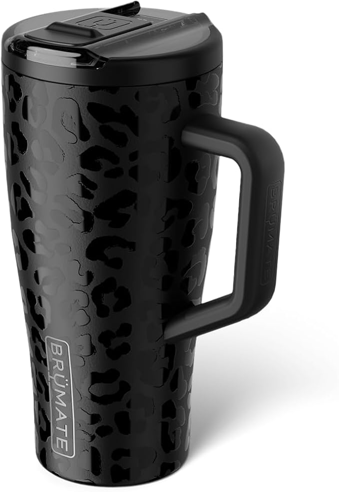 BrüMate Era Flip 30oz Tumbler with 100% Leakproof Covered Straw Lid | Hygienic Covered Straw | Insulated Stainless Steel Water Bottle with Handle | Cup Holder Friendly | BPA-Free (Onyx Leopard)