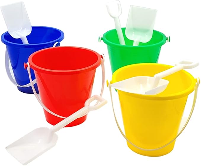 The Dreidel Company Beach Day Playsets (Pack of 12) 5.25" Sand Bucket Play Set Box Includes, Pail & Shovel Sand Toy for Boys and Girls Birthday Party Favor