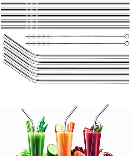 Reusable Metal Straws in Bulk 100 Pieces,8.5'' x 6mm Stainless Steel Straws for 20oz 30oz Tumbler Yeti Cup,Curved Bent Metal Drinking Straws Bulk For Wholesale (100pcs All Bent -8.5" Silver)