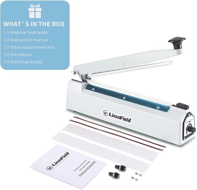 Sealer Pro, Patented 8-inch Impulse Heat Sealer, 2-mm Sealing Width Super Heavy Duty Bag Sealing Machine with Extra 2 Replacements, 1Fuse Included, White