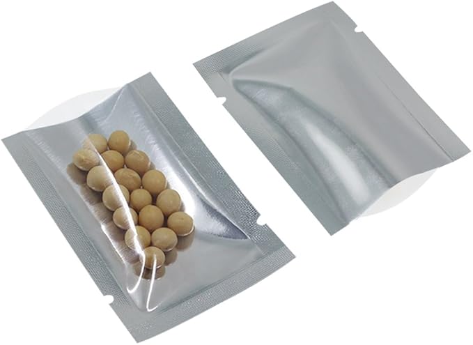 Silver Aluminum Foil Pouch Heat Seal Front Window Plastic Mini Open Top Flat Vacuum Packaging Mylar Bag Food Small Sample Mylar Storage with Tear Notch (200, 6x9cm(2.3x3.5 inch))