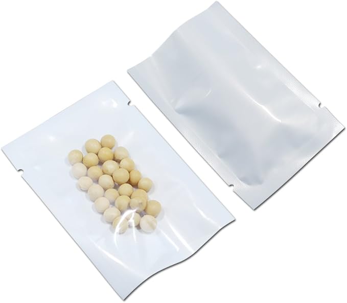 PABCK 100 Pack 7.1x10.2 inch (Usable Size 6.7x9.8 inch) White Clear Front Open Top 2.8mil Plastic Vacuum Pouch Heat Sealable Bags for Food Storage Packets Mini Sample with Tear Notches