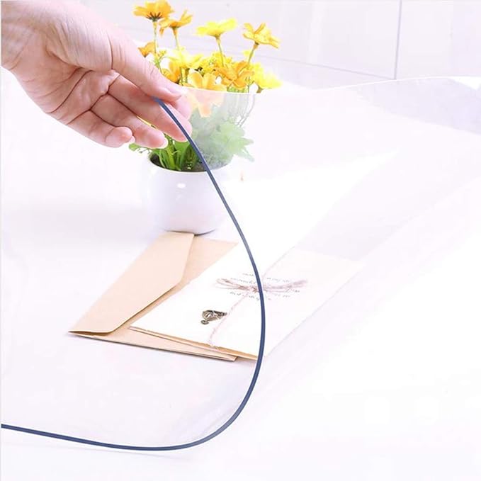 NECAUX Custom 54 x 79 Inch Clear Table Cover Protector, 1.5mm Thick Wood Grain Transparent Table Pad Non-Slip Tablecloth Plastic Protective Pad for Dining Room Table, Conference Table