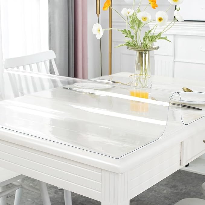 Warmstar Clear Table Cover Protector 36 x 66 Inch,1.5mm Thick Plastic Table Cover Rectangle,PVC Clear Table Protector,Desk Protector Mat for Kitchen, Dresser, Writing Desk，Dining Room Table