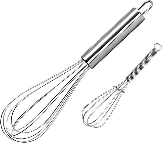 10 inch Stainless Steel Whisk, 5 inches for mixing small amounts of liquids, milkshakes, coffee, juice, etc. 2-piece set (buy 10 inches and get 5 inches as a gift) silver
