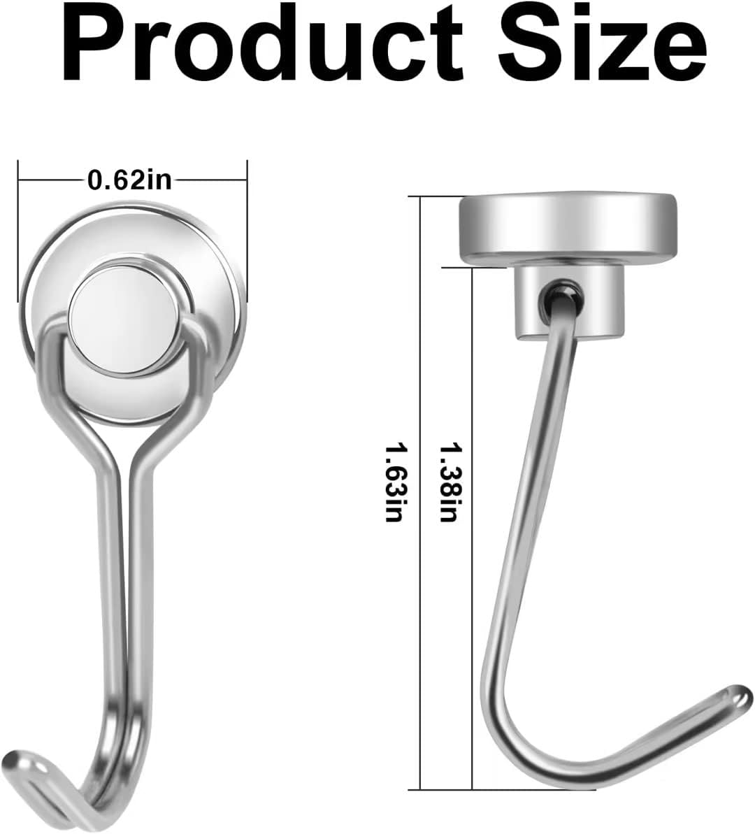 E BAVITE Swivel Swing Magnetic Hooks New Upgraded, 30LB（6pack） Refrigerator Magnet Hook Strong Neodymium Magnets, Perfect for Refrigerator and Other Surfaces,60mm(2.36in) in