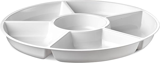 Plasticpro 6 Sectional Round Plastic Serving Tray/Platter (4, White)