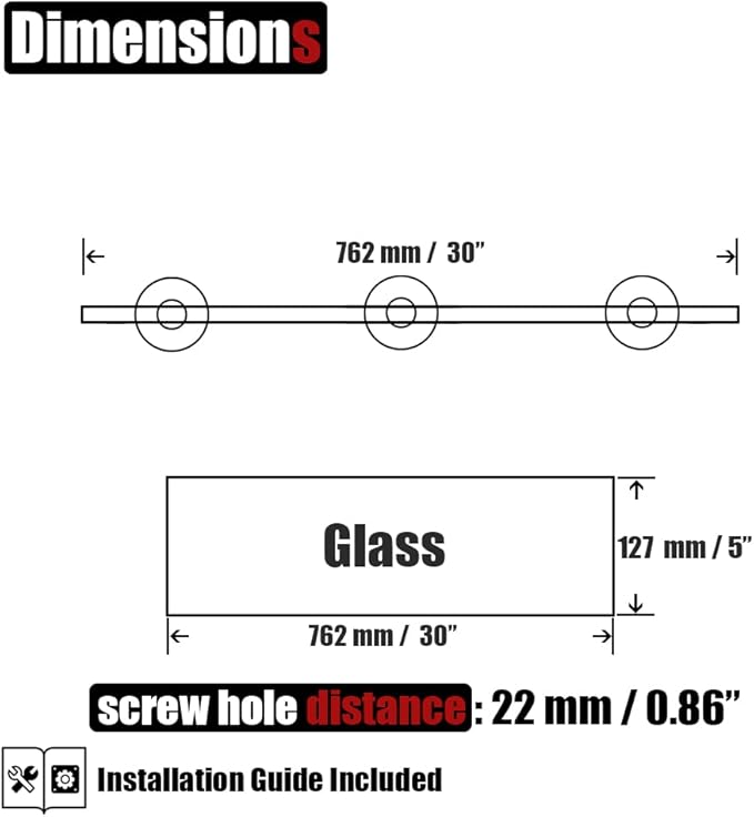 JQK Bathroom Glass Shelf, Tempered Glass Shower Storage 30 by 5 inches, 304 Stainless Steel Brushed Finish Wall Mount, TGS101L30-BN