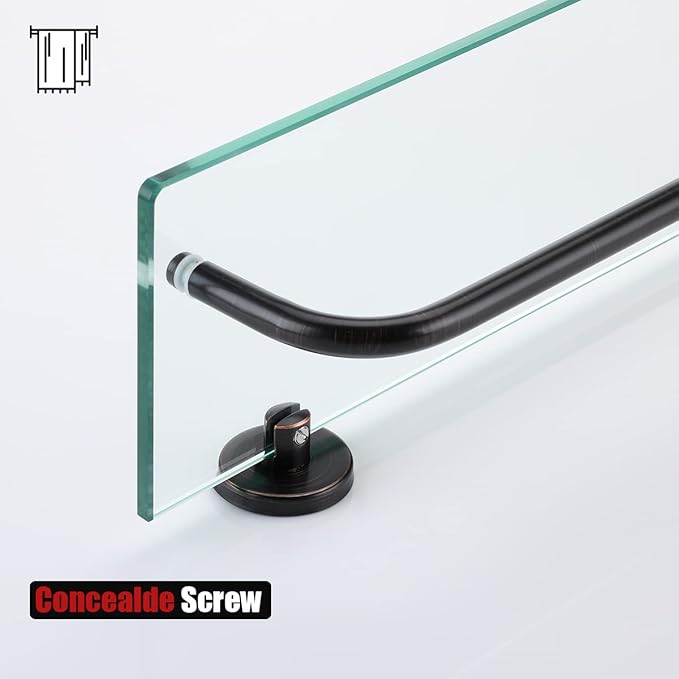 JQK Bathroom Glass Shelf Bronze, Shelf with 19 Inch Towel Bar Tempered Glass Shower Storage 20 by 5 inches, 304 Stainless Steel Oil Rubbed Bronze Wall Mount, TGS100L20-ORB