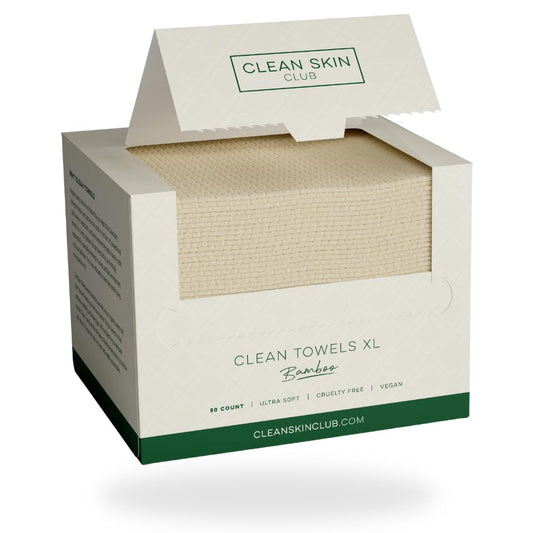 Clean Skin Club Bamboo Viscose Clean Towels XL™, 100% USDA Biobased Face Towel, Disposable Face Towelette, Makeup Remover Dry Wipes, Ultra Soft, 50 Ct, 1 Pack