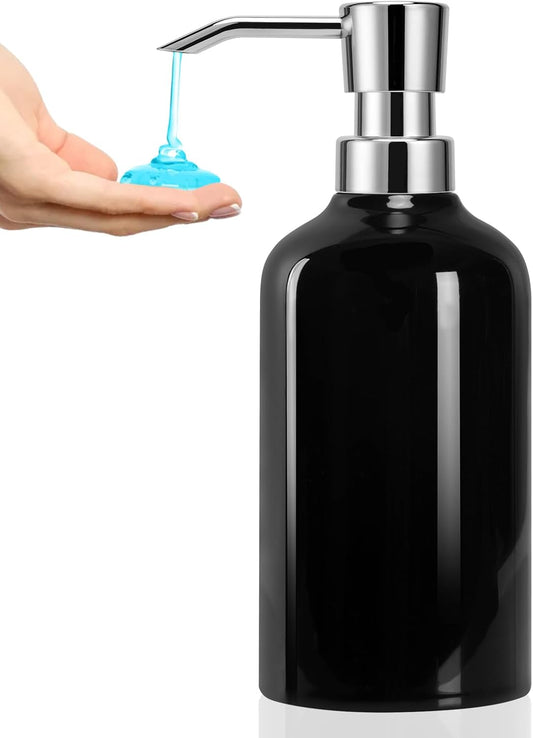 Ceramic Black Soap Dispenser Bathroom, 16.9oz Hand Soap Dispenser for Kitchen, Hotel