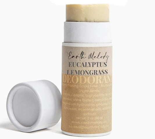 Earth Melody Natural deodorant | Cruelty Free & sensitive friendly | Sustainable, Baking soda and Aluminum Free, Long Lasting Odor Control Eucalyptus Lemongrass-2.5 oz Essential oil