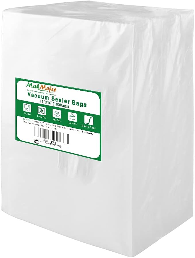 MakMeFre 100 Gallon Size 11x16Inch Vacuum Freezer Sealer Bags for Food, BPA Free, Heavy Duty Commercial Grade, Sous Vide Vaccume Safe,Vaccume Seal Pre-Cut Bag