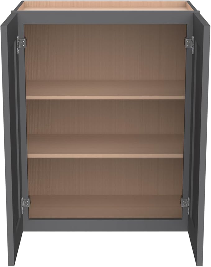 Wall-Mounted Cabinet – Solid Wood Shaker Style Medicine Cabinet with Adjustable Shelves & Soft-Close Doors for Bathroom, Kitchen, and Office Storage (Pebble Gray, 42" W x 12" D x 30" H)