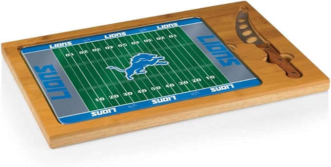 PICNIC TIME NFL Football Field Icon Glass Top Cutting Board & Knife Set, (Parawood & Bamboo)