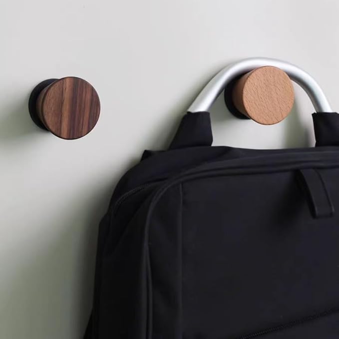 2 PCS Retro Magnetic Hooks, Wrought Iron Wooden Ball Hooks, Creative Punch-Free Storage for Refrigerators, Metal Doors, and Lockers (Beech+Walnut Wood,S)