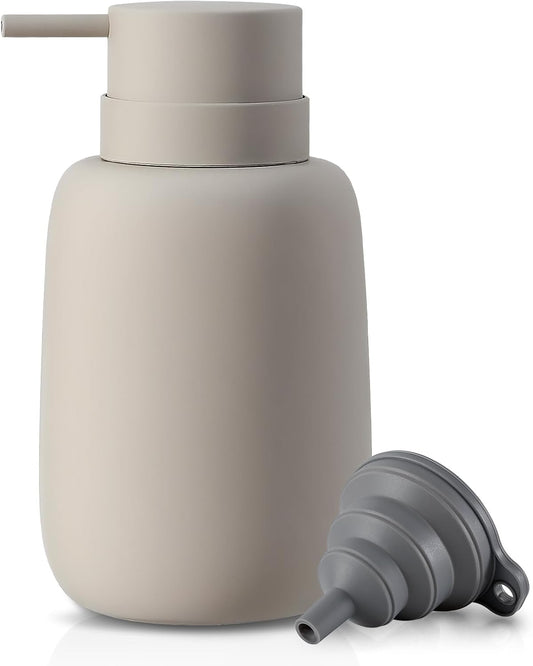 Ceramic Hand Soap Dispenser for Bathroom,16OZ Matte Dish Soap Dispenser for Kitchen Sink,Refillable Liquid Lotion Dispenser with Easy-to-Press Pump Rubber Paint (Grey)