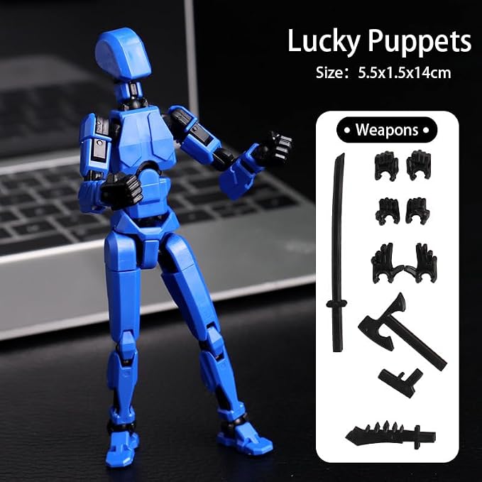 DANONI Titan13 Action Figure, Lucky Robot 13 Action Figures, 3D Printed Multi-Jointed Movable Action Figure, Dummy Robot 13 Figures Toy for Desktop Decorations Game Gifts(Blue)
