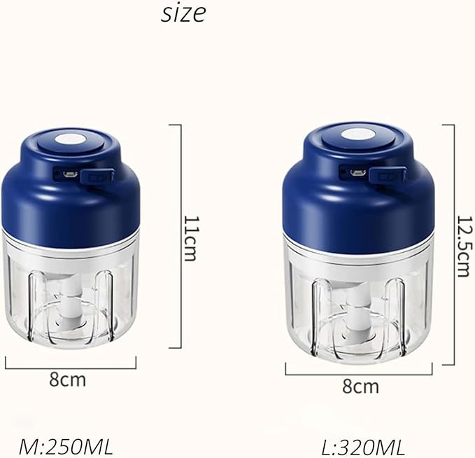 Electric Garlic Chopper, Mini Portable Veggie Cutter with 4/6 Stainless Steel Blades, Portable Wireless Rechargeable Mini Electric Garlic Food Chopper for Garlic, Onion, Chili, Nuts (2PCS-A,320ML)