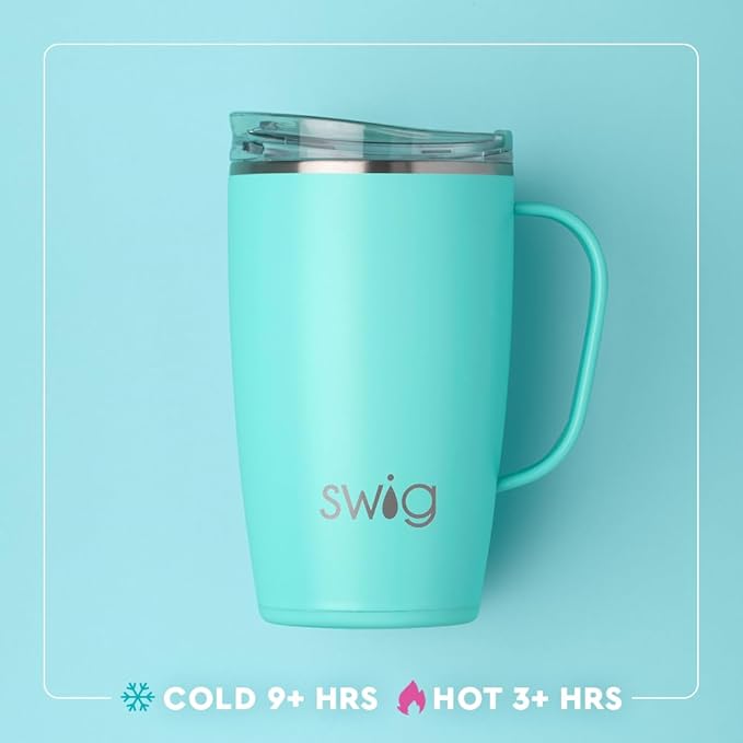Swig Life 18oz Travel Mug, Insulated Tumbler with Handle and Lid, Travel Coffee Mug, Cup Holder Friendly, Stainless Steel 18 oz Tumbler, Reusable Insulated with Lid (Mystique)