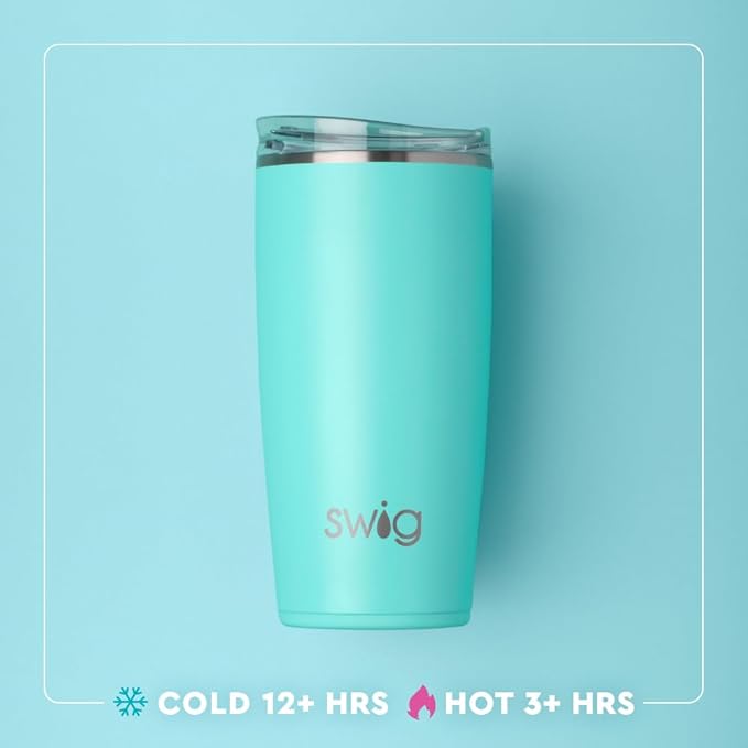 Swig Life 22oz Insulated Tumbler, Travel Coffee Tumbler with Lid, Cup Holder Friendly Travel Coffee Mug, Stainless Steel, 22 oz Tumblers, Reusable Insulated Mug with Lid (Blue Lagoon)