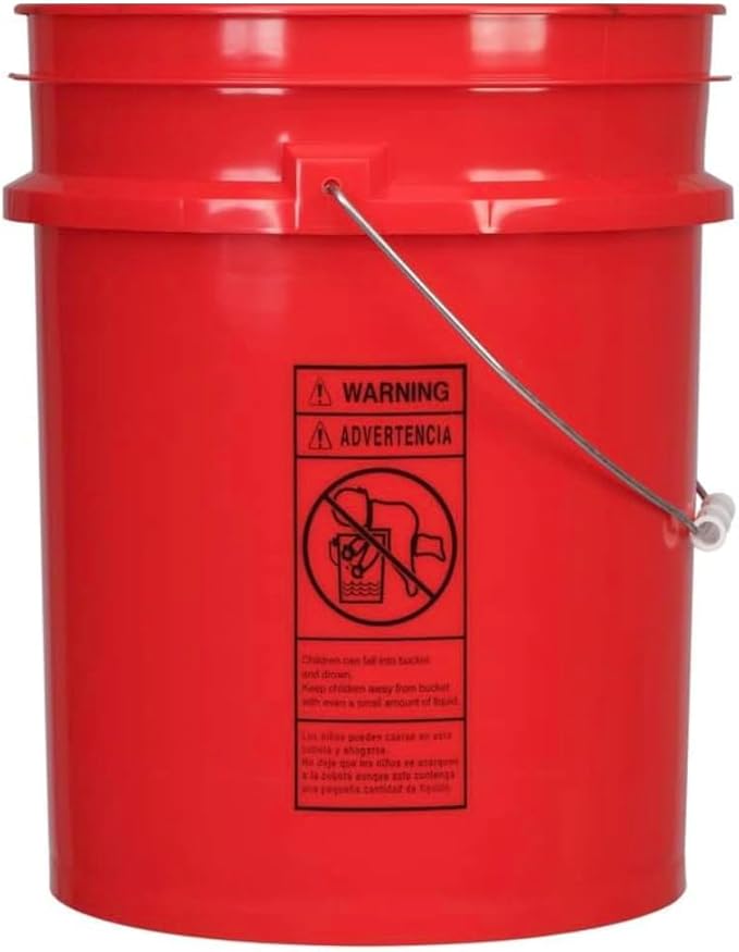 House Naturals 5 Gallon Premium HPDE Plastic Bucket - Made in USA Food Grade Storage Container, BPA Free All Purpose Pail (4, Red)