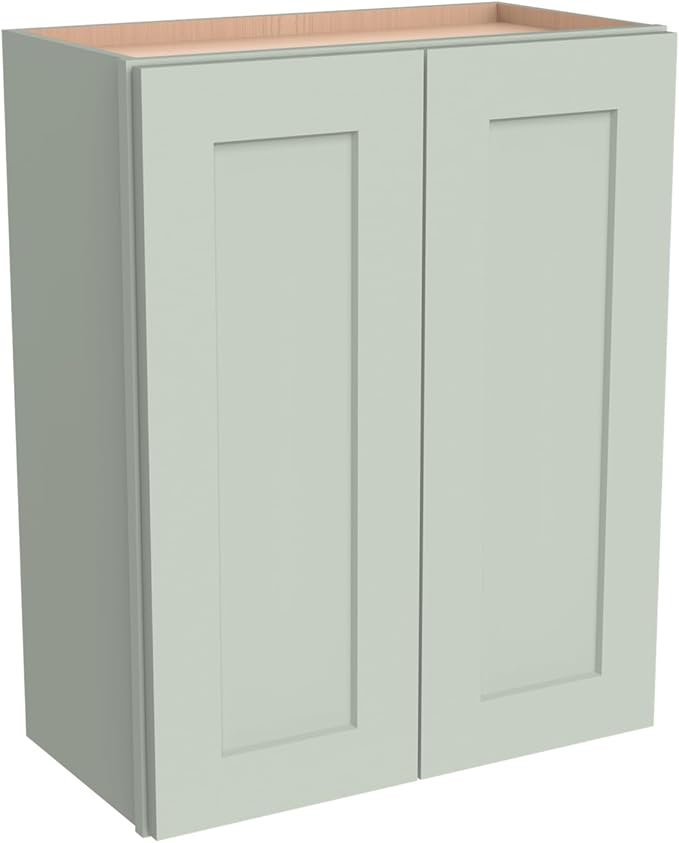 Wall-Mounted Cabinet – Solid Wood Shaker Style Medicine Cabinet with Adjustable Shelves & Soft-Close Doors for Bathroom, Kitchen, and Office Storage (Jade Green, 24" W x 12" D x 42" H)