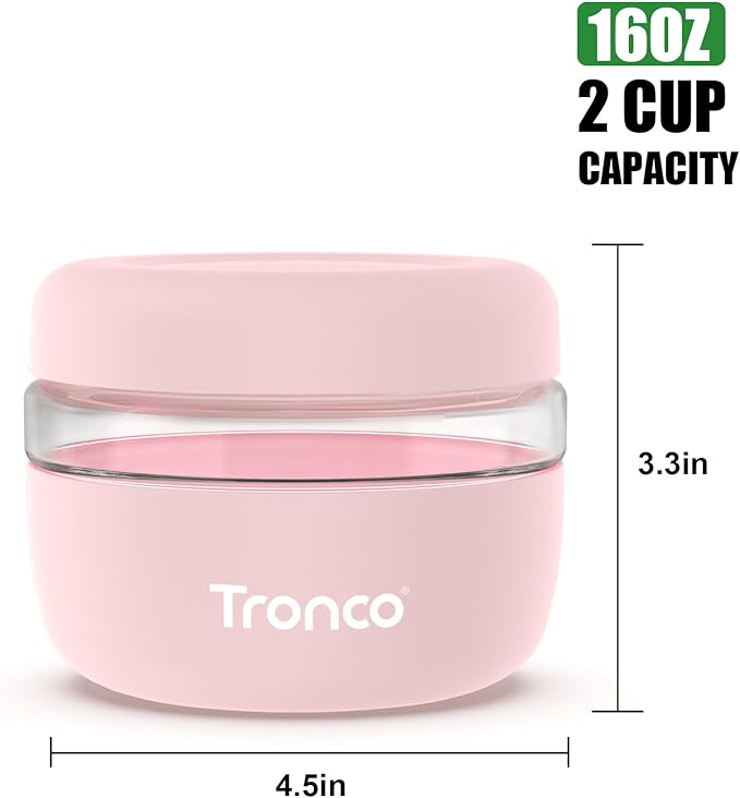 Tronco 16 oz Glass Food Storage Containers with Lids, Airtight, Leak & Spill Proof Glass Lunch Bowls for Meal Prep, Salad, Yogurt, Soup & Stew, Microwave & Dishwasher Safe, BPA-Free, Set of 1