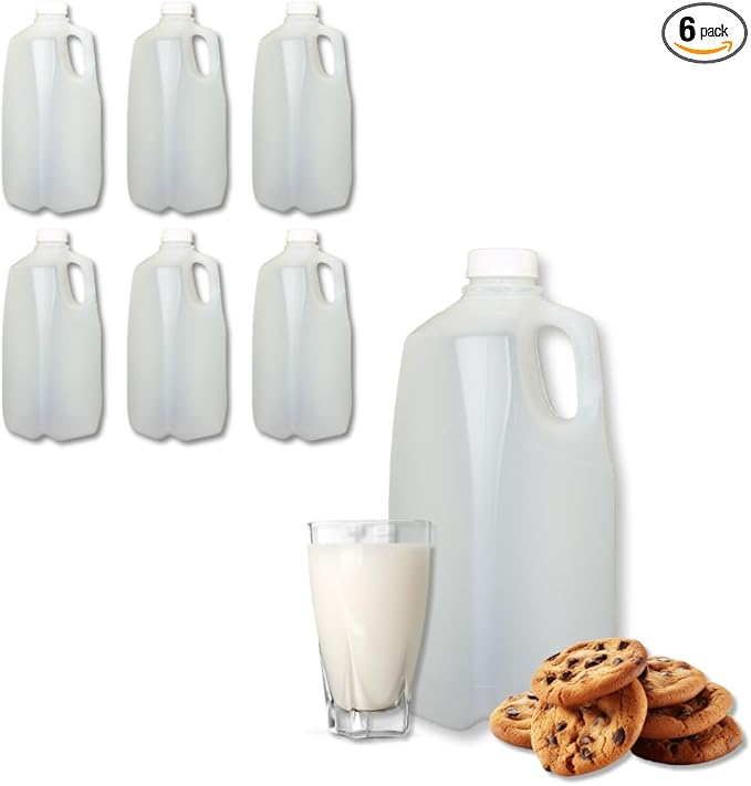 Half Gallon Milk Jugs with Tamper Evident Caps – Use Half Gallon Milk Carton as Juice Jug or 64oz Plastic Bottle