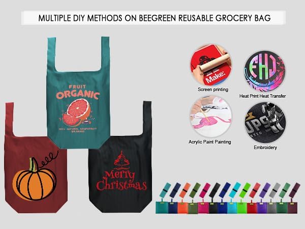 BeeGreen Black Reusable Grocery Bags Wholesale Dark Reusable Kitchen Bags Bulk Foldable-Machine Washable with Zipper Storage Pouch 50 Packs
