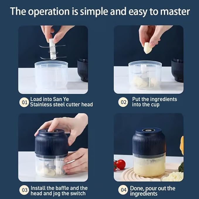 Electric Garlic Chopper, Mini Portable Veggie Chopper, 2026 New Small Garlic Chopper Mincer, USB Rechargeable, Wireless Veggie Grinder, For Mashing Onion, Garlic, Chili, Ginger (2*White, 3 blades)