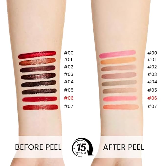 Matte Lip Stain Peel Off Lip Liner, Pink Red Peel Off Lip Stain Tattoo,Long Lasting & Waterproof Peel Off Lip Gloss Lip Liner,Transfer-Proof All Skin Types.0.12 fl oz #06