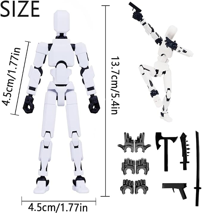 DANONI Titan13 Action Figure, Lucky Robot 13 Action Figures, 3D Printed Multi-Jointed Movable Action Figure, Dummy Robot 13 Figures Toy for Desktop Decorations Game Gifts (White)
