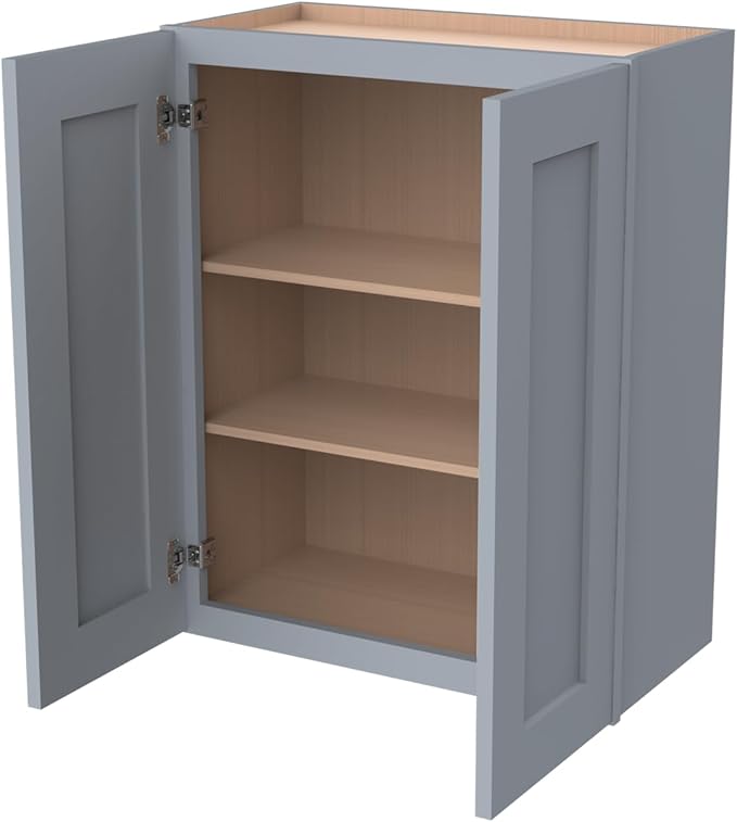 Wall-Mounted Cabinet – Solid Wood Shaker Style Medicine Cabinet with Adjustable Shelves & Soft-Close Doors for Bathroom, Kitchen, and Office Storage (Grey, 36" W x 12" D x 36" H)
