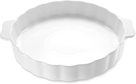Ceramic Pie Pan For Baking,13Inch Round Baking Dish With Double Handle,Pie Plate With Ruffled Edge-Microwave, Dishwasher, and Oven Safe