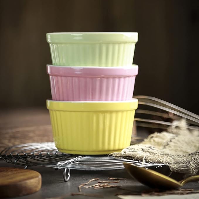 Ramekins 6oz Oven Safe,Creme Brulee Ramekin and Souffle Dishes,Porcelain Baking Bowls,Dipping Sauce Dish.Pudding Cups,Set of 6,Orange
