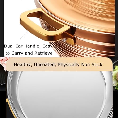 Large Stainless Steel Moroccan Tagine Pot, 30cm Non-Stick Tajine Casserole with Cone Lid & 2 Handles, Elegant Gold Design for Authentic Moroccan Cooking